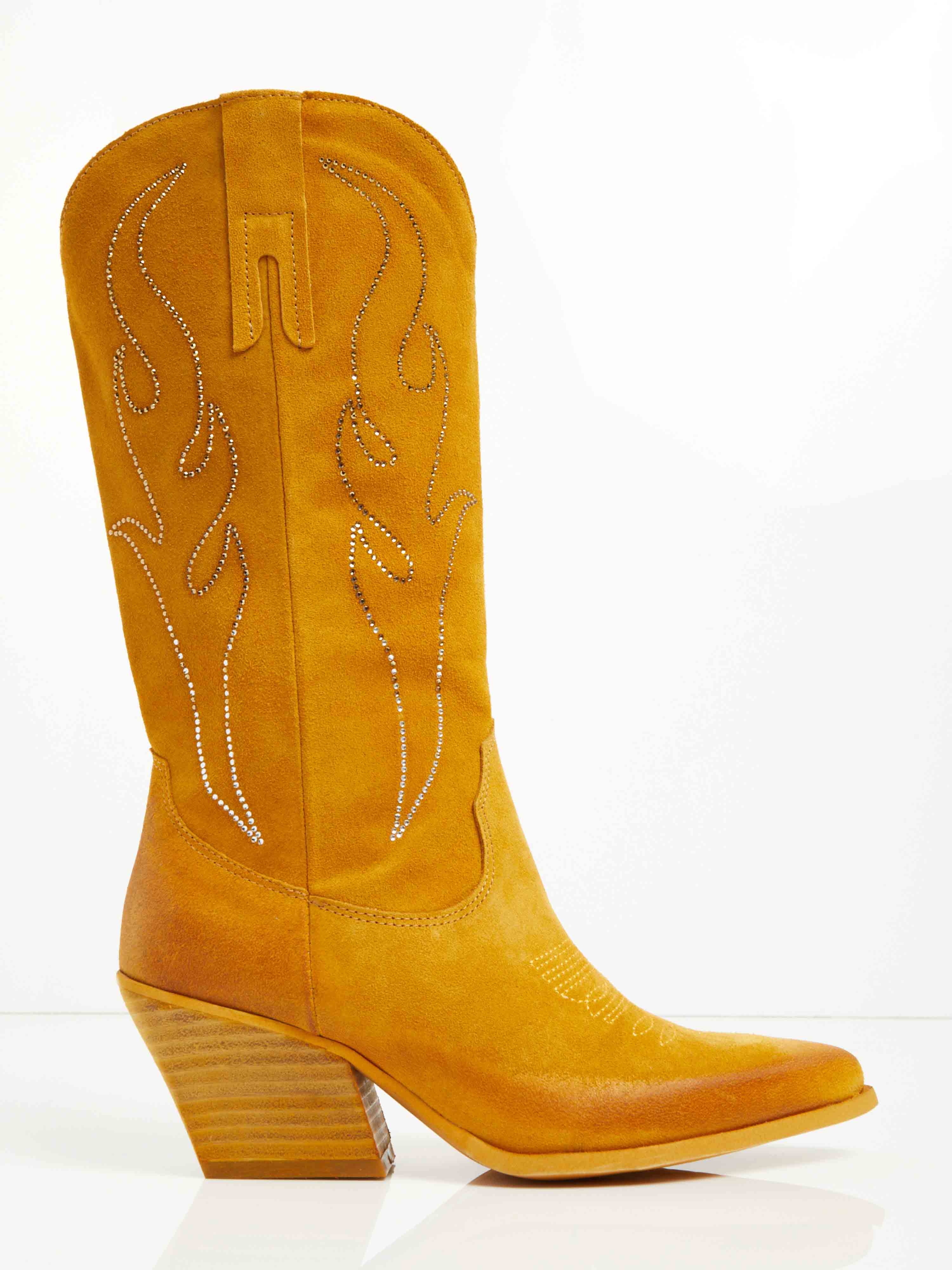 suede cowboy boots with rhinestones
